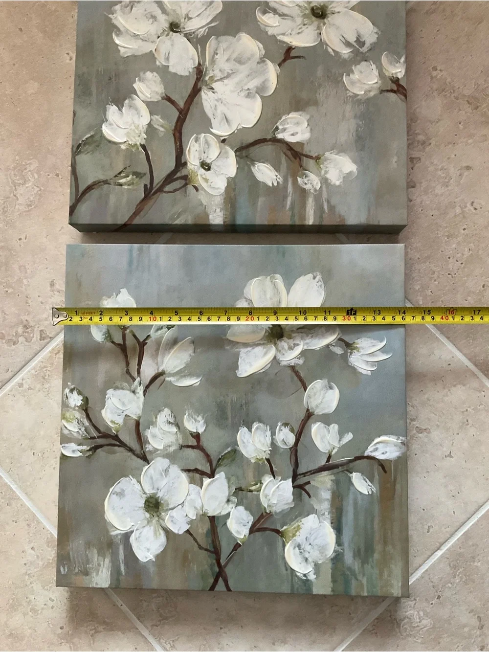 Cream Floral Canvas on Soft Blue-Green Background